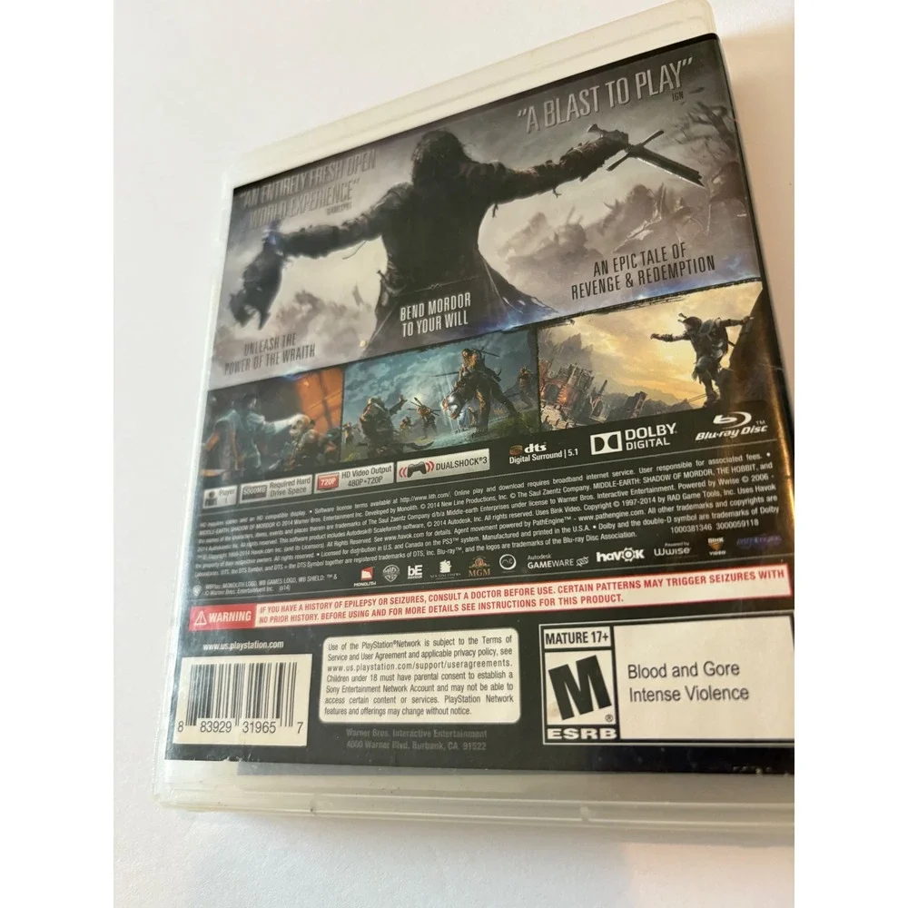 Middle Earth‎ Shadow of Mordor PS3 Game Playstation 3 Action Adventure